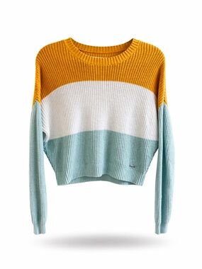 Hollister Colorblock Crewneck Sweater in Mustard, White & Mint Size S